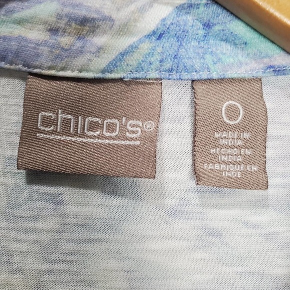 Chico's Blouse Women's XSmall Blue Button Floral Tropical Blue Purple Soft - Picture 6 of 9